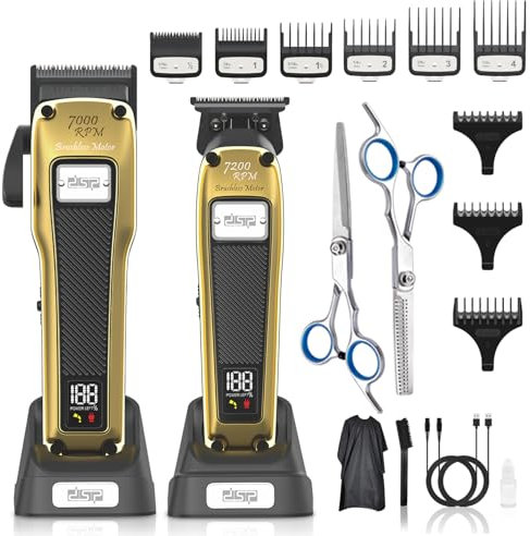 DSP Hair Clipper for Men Professional, High Torque Brushless Motor & DLC Coated Detachable Blade, Cordless Hair Trimmer Set for Barber with Charging Base, Men Hair Product Gift Set