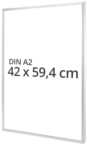 QWORK® Cadre Photo Format A2 (42x59,4 cm) en Aluminium - Verre Acrylique Incassable - Argent Mat