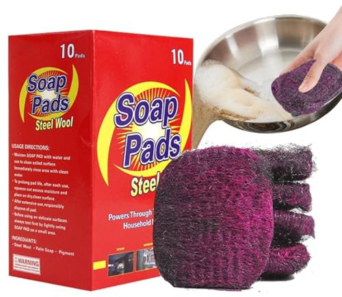 Seifenpads aus Stahlwolle, Küchenscheuerschwämme aus Stahlwolle - 10 x mit Seife gefüllte Scheuer- und Reinigungspads aus Stahlwolle,Vorgeseifte Pads zur einfachen Reinigung hartnäckiger Verschmutzung
