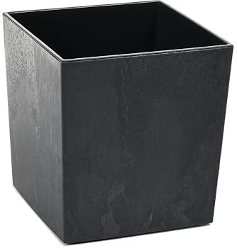 Tymar Blumentopf, Pflanzkübel, Übertopf, Blumenkübel aus Kunststoff, Gross, Quadrat, Glanz, Garten, Balkon, Terrasse, Haus (Beton Schwarz, 25x25 cm)