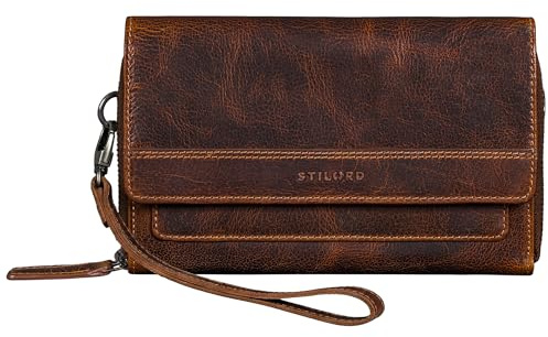 STILORD Sabrina 4-in-1 XL Geldbörse Damen Leder zum Umhängen | Multifunktionales Echtleder Portemonnaie mit Handyfach Clutch Umhängetasche mit Doppelter Reißverschluss Farbe:luino - braun