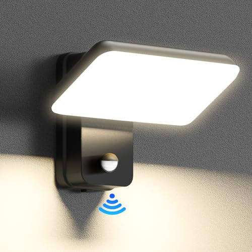 brightower 24W Außenwandleuchte Außenlampe mit Bewegungsmelder, IP65 LED Wandleuchte Außen Aluminium mit Schwenkbar LED Panel, Warmweiß 3000K aussenlampe wand für Garten Terrasse Eingang, Schwarz