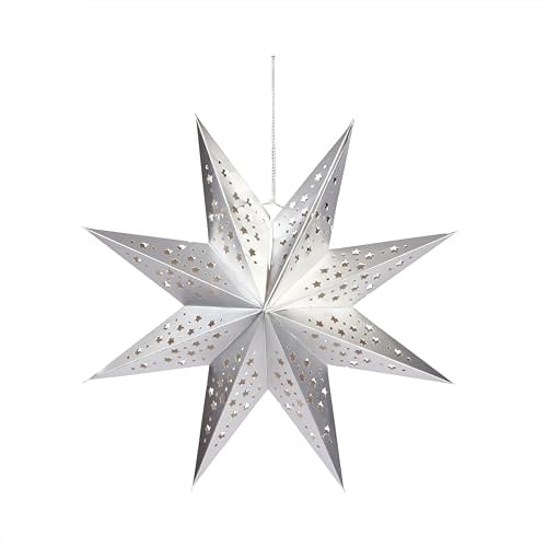 Smart Garden Silver Origami Star Christmas Hanging Decoration - 50cm x 50cm - LED Battery Operated - Auto Timer - Christmas Light