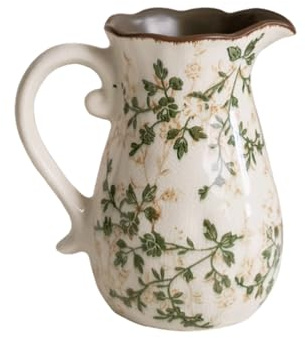 HGTYDV2 Vase Pichet Floral en Céramique avec Poignée Vase Rétro de Style Pastoral Vase à Motif de Fleur Verte Pot de Lait de Fissure de Glace Portable Vase en Céramique pour la Décoration