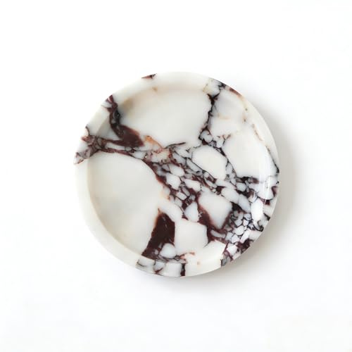 Round Natural Marble Tray, Decorative Stone Plate for Serving Jewelry, Perfume, Food Display (Small Size)