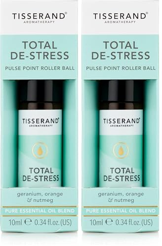 Tisserand Aromatherapy | Total De-Stress | Geranium Pulse Point Aromatherapy Rollerball with Nutmeg & Orange | 100% Pure Essential Oil Blend | 10ml (Pack of 2)