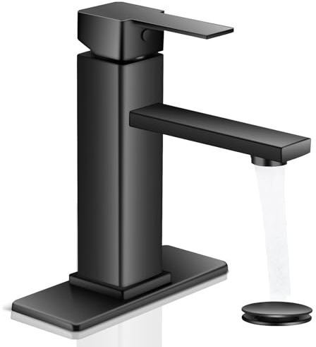 YXOCVIR Black Bathroom Faucet Single Hole RV Sink Vanity Faucet | Comes with Pop-Up Bathroom Drain, Single Handle for Easy Operation, Compatible with 1- or 3-Hole Installation,Matte Black