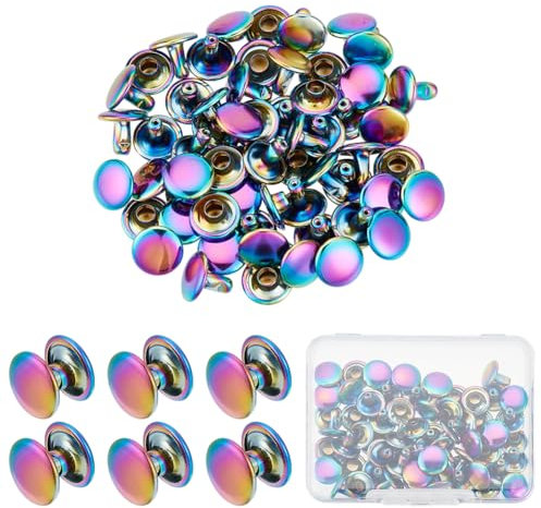 CRAFTYMELODY 30 set di rivetti a doppia testa in ottone arcobaleno borchie in metallo stile punk rock testa rotonda borchie per pelle fai da te artigianato riparazione decorare abbigliamento, scarpe