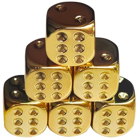 HoveeLuty Dadi d'oro 6cs, Dadi a 6 Facce con Angoli arrotondati, placcati in Oro da 0, 6, di Ricambio Portatili in Acrilico per Giochi da Tavolo, Metallo per Giochi di società. Set di Dad