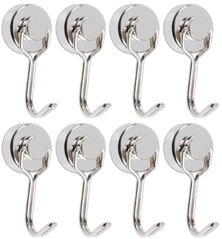 8 Pezzi 20MM Ganci Magnetici 12KG Forza, Neodimio Ruotabile per Cucina, Camera da Letto, Ganci Magnetici Cucina Ruotabile, Ruotabile Magnete con Gancio