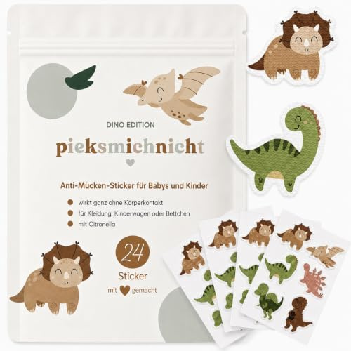 pieksmichnicht Anti-Mücken-Aufkleber für Babys und Kinder | mit Citronella-Öl | 24 Stück | Mückenschutz Insektenschutz Mückensticker Patches Pflaster (Dino)