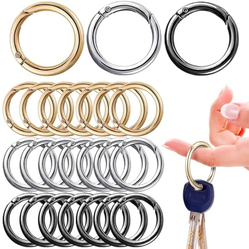 24 Stück Mini Karabiner Runde O Ring Schlüsselring Karabiner Schlüsselanhänger Druckknopf Clip Haken Handwerk DIY Schlüsselbund Zubehör Karabinerhaken