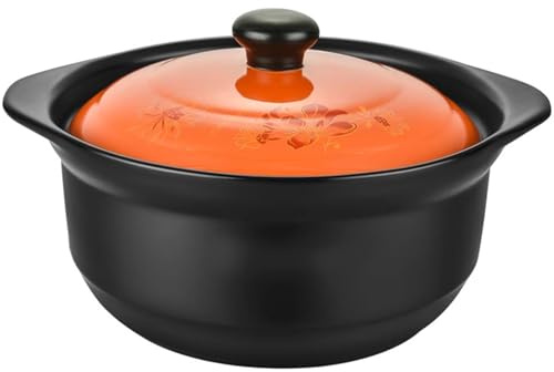 Olla de cerámica, cacerolas, cazuela grande barro, olla for cocinar con tapa, ollas doble asa, resistente al calor