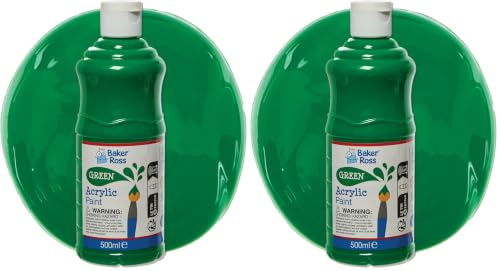 Baker Ross Green Acrylic Paint 500ml - Pack of 2, Kids Paint