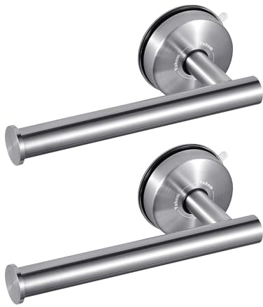 YOHOM Suction Cup Toilet Paper Holder No Drill Wall Mount Stainless Steel Tissue Roll Holder Strong Waterproof Bathroom Toilet Paper Holders,Brushed Finish, 2 PCS
