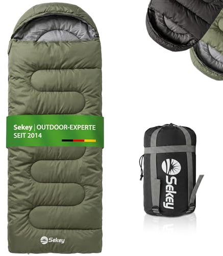 Sekey Schlafsack 220 x 80 cm - 1,35 kg 3-Jahreszeiten-Deckenschlafsack, 2-in-1 als Decke nutzbar, 10 °C bis 20 °C - Separate Fußbelüftung, Anti-Klemm-Reißverschluss - für Camping & Outdoor