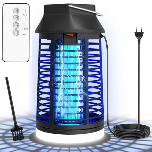 WUEAOA Insektenvernichter 4200V Mit Fernbedienung 15W UV-Mückenlampe | Doppelte Lichtquellen, Ungiftig geruchsfrei, Flammhemmendes ABS, IPX4 wasserdicht, Aufhängbar, Anti Mücken,Fliegen,Motten