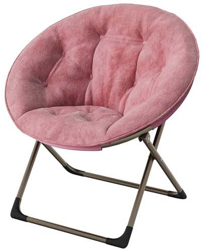 TUFSPRAX Fauteuil Lune Pliant en Fausse Fourrure – Chaise Lounge Fleur surdimensionnée, Structure métal doré, Confortable pour Chambre, Salon – Rose Cuir L2972, Pieds Or