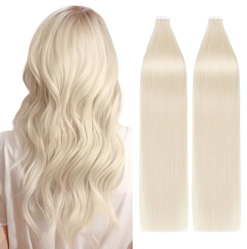 TESS Tape Extensions Echthaar 100g Echthaar Tape in Haarverlängerung Remy Human Hair Glatt 40 Stück 55cm 70# Platinblond