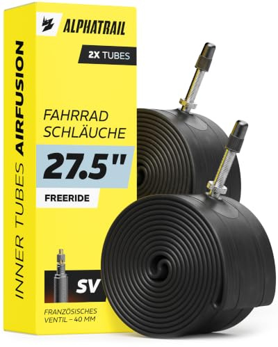 Alphatrail MTB Fahrradschlauch AirFusion 27.5 Zoll SV 40 mm 2X Set mit Mobilitätsgarantie I Kompatible Fahrradreifen Schwalbe, Continental, Conti, Michelin, Maxxis & Kenda
