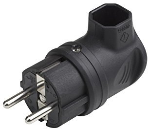 Meister Schutzkontakt-Winkelstecker - TPE - schwarz - 250 V - 16 A - Maximaler Kabelquerschnitt 2,5 mm² - IP44 Außenbereich - Zentrale Einführung / Schuko-Stecker mit Knickschutz / 7421430