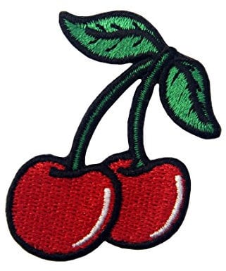 Aufnäher, bestickt, Design: Rote Kirsche, zum Aufbügeln oder Aufnähen