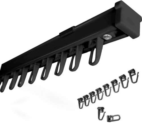 Rollmayer Gardinenschiene SMART-KLICK Montage Schwarz 480cm Faltenlegehaken | Aluminium glänzend Einläufige Deckenschiene Innenlaufschiene für Gardinen & Vorhänge