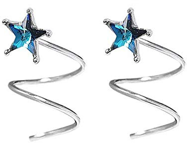 FarryDream 925 Sterling Silver Blue Crystal Star Earrings for Women Fashion Helix Earrings Wrap Piercing