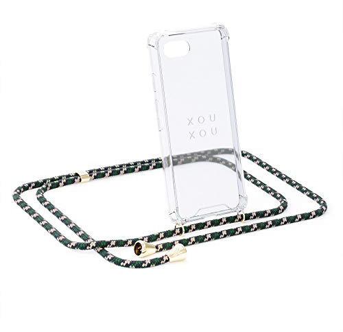 xouxou ® Handykette Für iPhone 7 Plus / 8 Plus (Handyhülle Zum Umhängen) In Green Camouflage (Schutzhülle Mit Band)