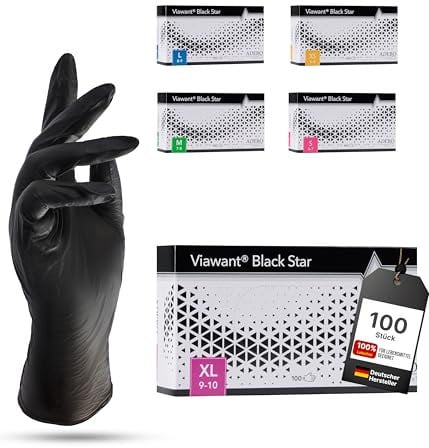 Einweghandschuhe 100 Stück | XL | Nitrilhandschuhe Schwarz | Puderfreie, latexfreie Einmalhandschuhe | Reißfest & feinfühlig | EN 455 & EN 374 | Gr. XS, S, M, L, XL