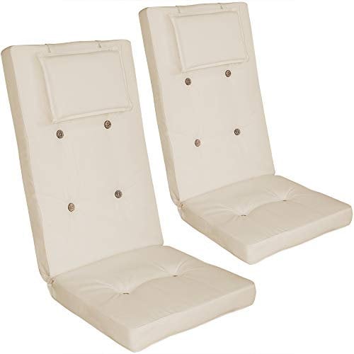 Detex 2X Cojines para Sillas de Jardín con Respaldo Alto Crema 118x45x7cm Almohada Apoyacabeza Extraíble