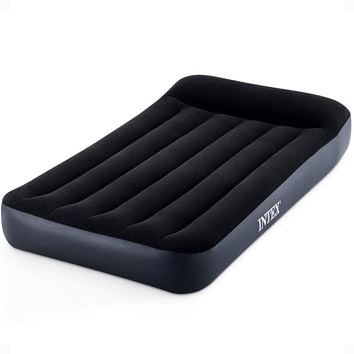 Intex Dura-Beam Standard Pillow Top Airbed Comfortable Blow Up Portable Air Mattress with Built-in Electric Pump and Carrying Bag, Twin Size, Blue