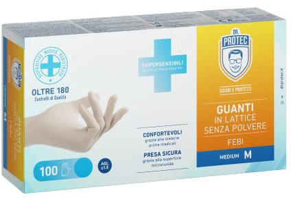 Bericah Dr. Protec, Febi Senza Polvere, Guanti in Lattice, Taglia M,100 Pezzi