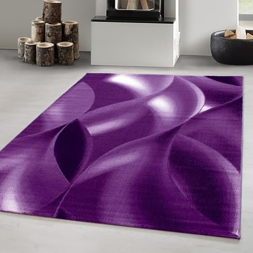 Carpetsale24 Teppich Mit Abstrakten Wellen Mustern - Lila Meliert 160 x 230 cm - Kurzflor für Wohnzimmer, Schlafzimmer, Küche, Esszimmer, Kinderzimmer - Pflegeleicht und Extra Weich - Rechteckig