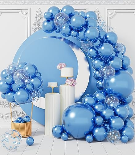 AULE Luftballon Girlande Blau: 100 Stück Blaue Ballons Helium Blau Glänzend Chrom Latex Luftballons Set für Baby Shower Gender Reveal Graduation Geburtstag Deko