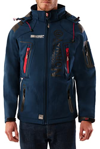 Geographical Norway Techno Men - Men's Waterproof Softshell Hooded Jacket - Comfortable Outdoor Jacket Tactical Windbreaker - Hiking Skiing Autumn Winter Spring