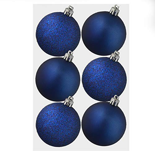 Christmas Decoration 6 Pack 80mm Glitter/Plain Baubles - Midnight Blue