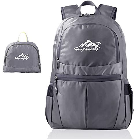 INTIRILIFE Faltbarer Rucksack Ultraleicht in Grau - 20 x 21 cm / 30.8 x 21.8 x 42 cm - Unisex Wanderrucksack Wasserdicht - 36L - Outdoor Daypack für Camping, Wandern, Reisen, Klettern, UVM.