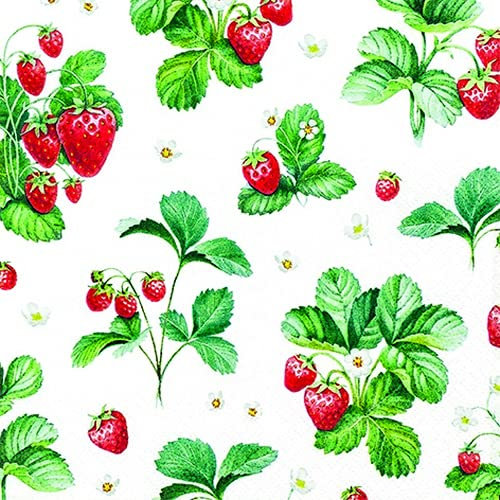 20 Servietten Muster an Erdbeeren | Garten | Essen | Tischdeko 33x33cm