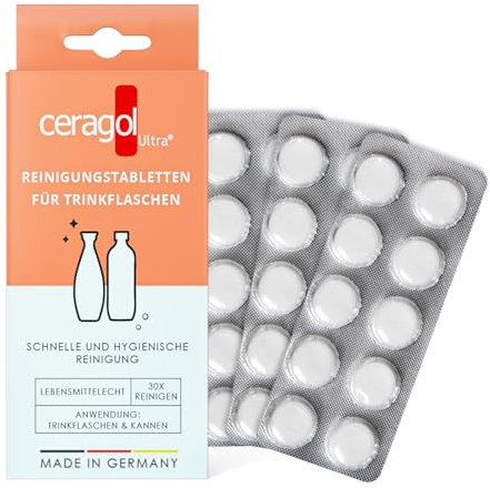 ceragol ultra Trinkflaschen-Reiniger, 30 Tabs – Reinigungstabletten für Flaschen, Trinkblasen, Kannen, Shaker – Hochwirksames Reinigungsmittel