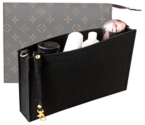 TTdayup Multi-Pocket Tote Organizer Insert Basic Style Tasche und Geldbörse Organizer, Bag in Bag Liner Organizer Filzhandtasche mit Reißverschluss, Fit LV Kulturbeutel 19 und 26, Schwarz, S