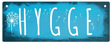 Hygge für eine gemütliche und herzliche Atmosphäre Metallschild in blau schönes Blechschild mit skandinavischem Spruch als gemütliche Deko für die Einrichtung Wohnzimmer oder im Schlafzimmer