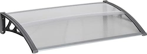 Outsunny Tejadillo de Protección 110x60 cm Marquesina Exterior para Puertas y Ventanas contra Sol y Lluvia con Soporte de PP Policarbonato Transparente
