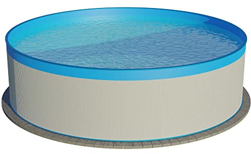 Planet Pool Stahlwandpool rund Größe wählbar, 90 cm tief, Stahl 0,3 mm weiß, Folie 0,2 mm blau, Overlap 300x90