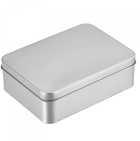 sourcing map Metal Tin Box, 4.92 x 3.54 x 1.57 with Lids, Silver Tone | Rectangular,Empty Tinplate Containers ,for Home Organizer, Candles, Gifts, Car Keys, Crafts Storage