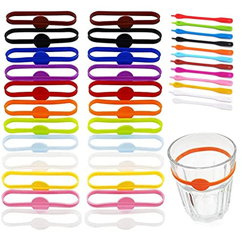 QEEQPF Set mit 36 farbigen Silikonmarkern, Silikonmarkerstreifen, Weinglasringe, glasmarkierer wiederverwendbare Weinglas-Identifikationsmarker, für Party, Bier, Cocktail, Champagner, Getränke