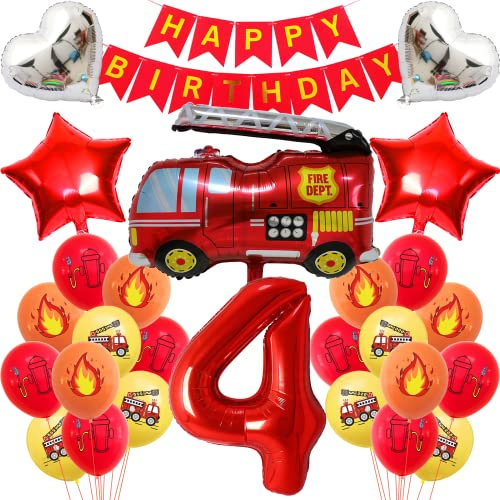 Feuerwehr Geburtstag Deko 4 Jahre Junge Kindergeburtstag Feuerwehrauto Deko Junge Geburtstagsdeko Feuerwehr Deko 4. Geburtstag Junge Feuerwehrauto Ballons Deko Feuerwehr Kindergeburtstag 4 Geburtstag