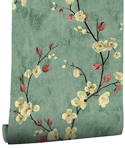 myforHD Tapete Selbstklebende Fototapete Wandpapier Blume Folie Dekorfolie Möbelfolie Klebefolie Pflanzen Laub Blumen Design 44cmX1000cm Vintage Wanddeko Wandtapete Wohnzimmer Schlafzimmer
