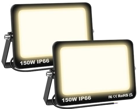 SKYWORLD 2 Pcs Projecteur LED Extérieur 150W 15000LM 3000K Blanc Chaud Spot LED Eclairage IP66 Étanche Projecteur Extérieur Eclairage de Sécurité Floodlight pour Jardin, Patio, Garage, Entrée