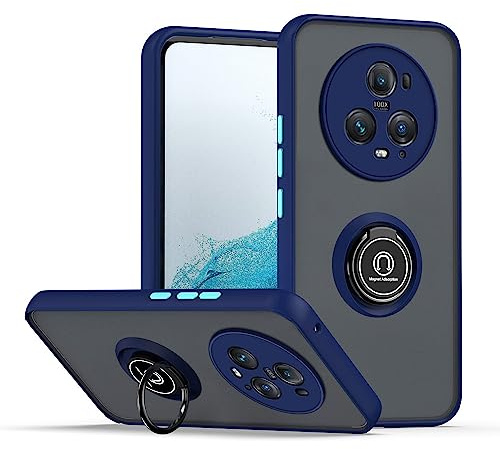 XINYEXIN Coque pour Honor Magic5 Pro/Magic 5 Pro, Etui Téléphone Antichoc avec Anneau de Support, Hard PC et TPU Bumper Mat Translucide Case Cover - Bleu Royal